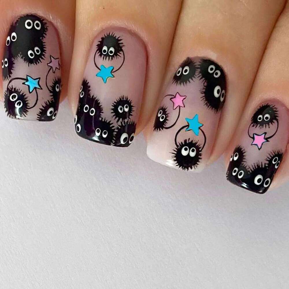 24Pcs Square Short Coverage Press On Halloween Funny Fake Cute Briquette Reusable False Nail Star Wear Nails X250816