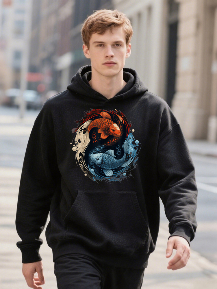 100% Cotton Yin Yang Koi Fish Fun Design DIY Men's Soft Breathable Comfortable Casual Sports Easter And Hoodie Father's Day