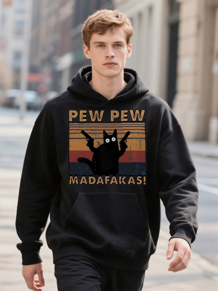 Men S Crew With Pew Madafakas Graphic Black Design Lightweight Stretchy Perfect Hoodie For Casual