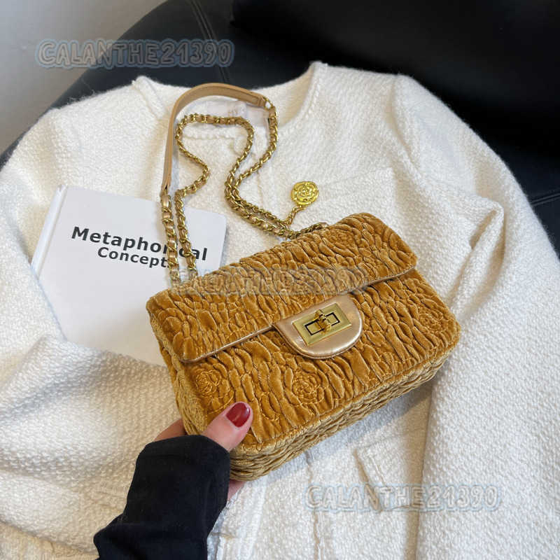 Autumn Winter Bags for Women 2025 New Fashion Camellia Velvet Chain Small Square Bag Square Fat Underarm Bag Crossbody Bag H250816