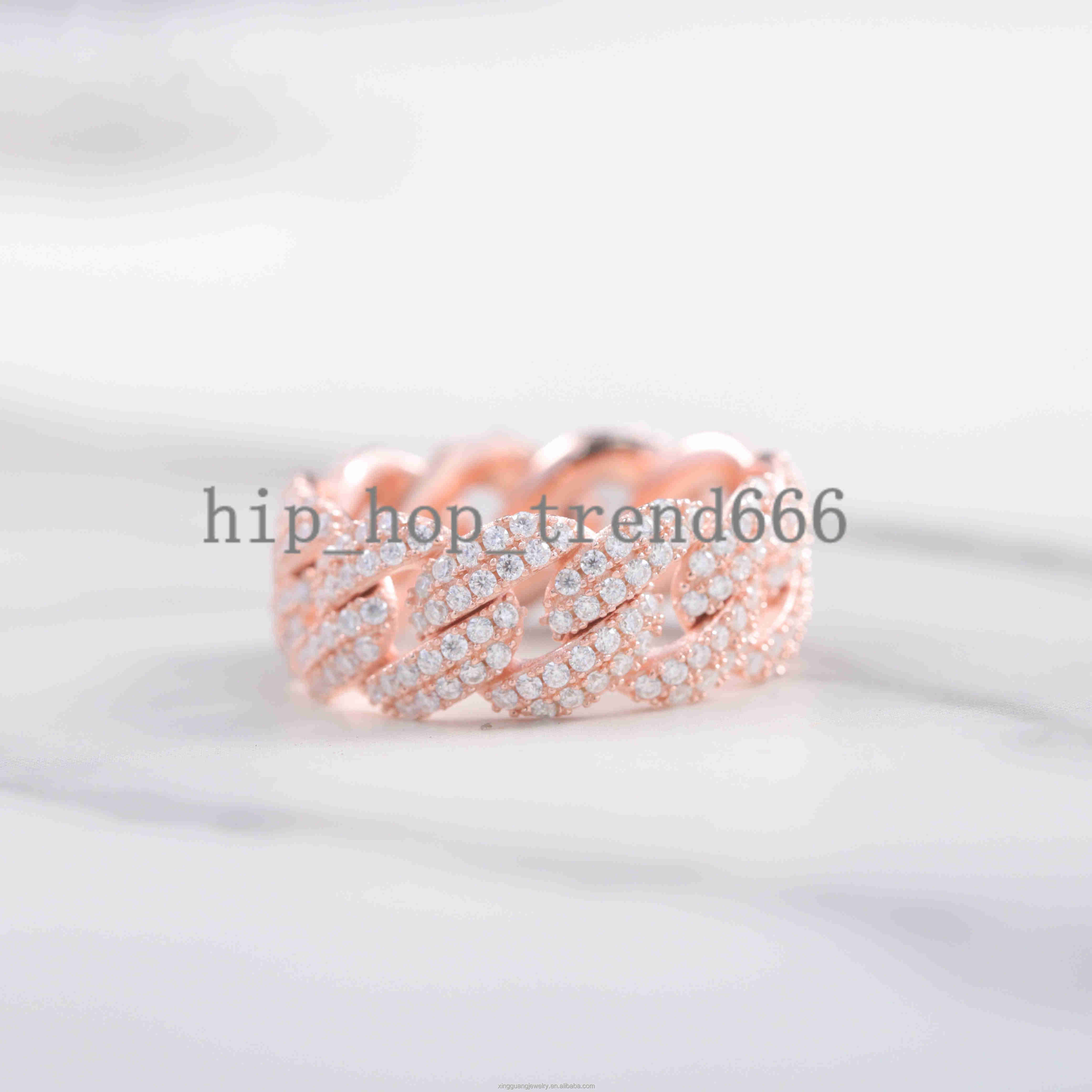 Cuban Ring White/Rose Plated Fine Jewelry Fast Shipping VVS Moissanite 925 Silver Iced Out Hip Hop Mens Cuban Rings