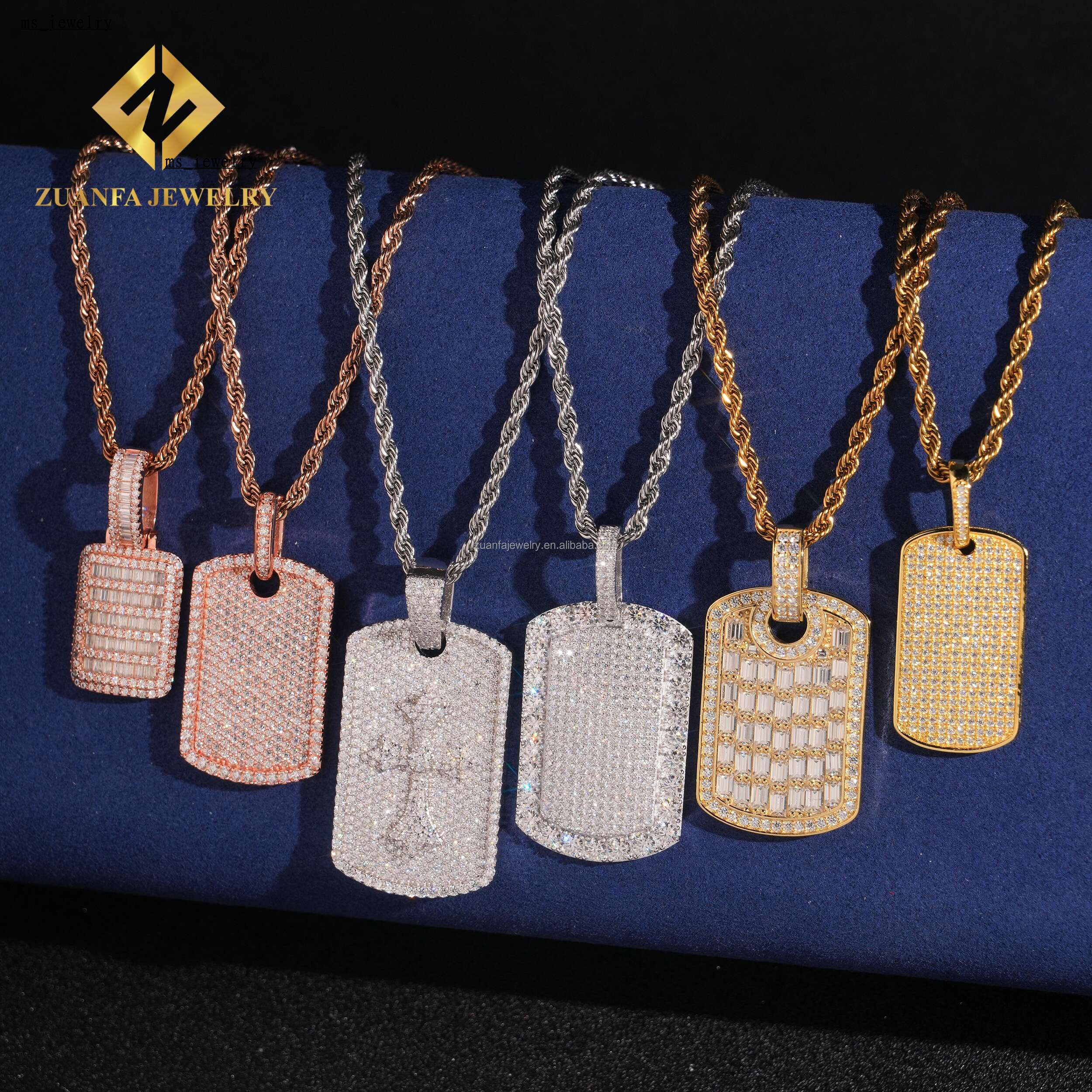 Lowest Factory Price Retail GRA Certificate Fully Iced Out Hip Hop Jewelry 925 Silver Moissanite Diamond Dog Tag Pendant Set