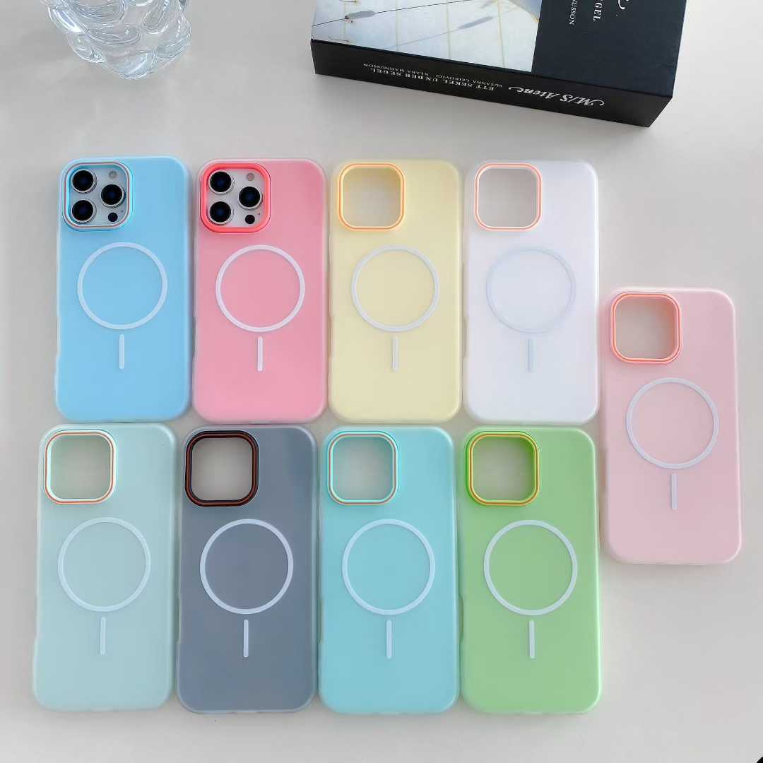 Candy Magnet Wireless Charging 2in1 Cases For Iphone 17 Air 16 Pro Max 15 Plus 14 13 12 Colorful Jelly Hard PC Soft TPU 2in1 Hybrid Layer Magnetic Fro