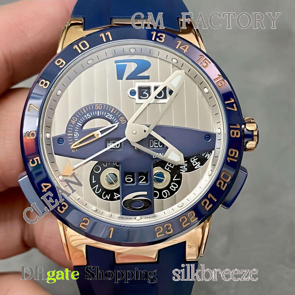 43mm Large Dial Men's Luxury Automatic Watch Ceramic Bezel Push-Button Crown Perpetual Calendar Dual Time Zone Rubber Strap Man Dress Watch Men Mariner Watch