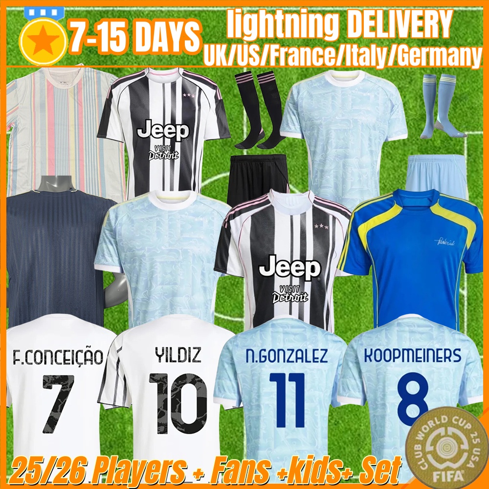 Juve 25 26 Soccer Jerseys Fans Player Home Away Yildiz Vlahovic F.CONCEICAO DOUGLAS LUIZ Thuram N.GONZALEZ Gatti Kalulu 2025 Football Shirt Men Kids kit Kits Unifor