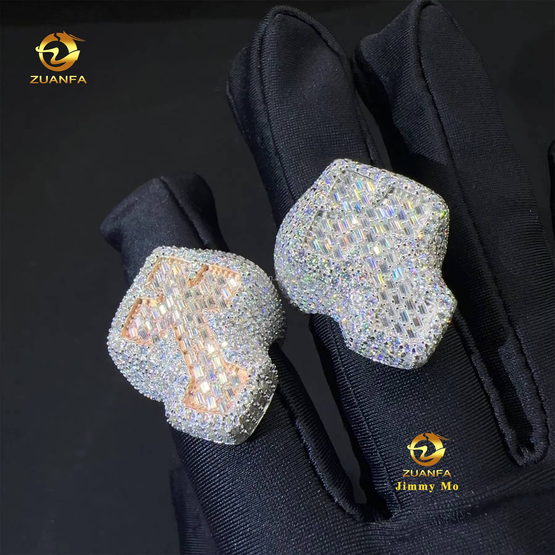 2025New Arrivals Bulk Stock Two Tone Color GRA Certificates Plated 925 Silver Hip Hop VVS1 Moissanite Diamond Cross Ring