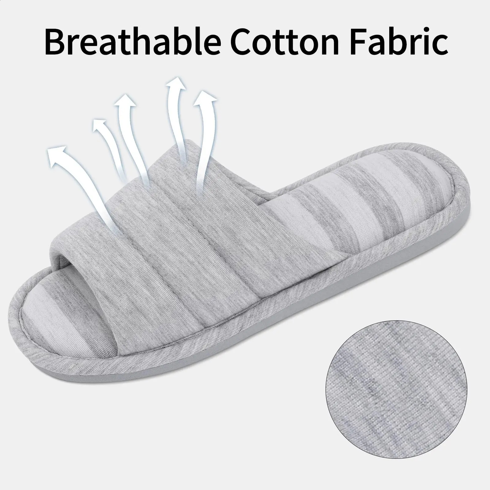 Evshine Indoor Flat House Slippers Soft Memory Foam Women Bedroom Slides Stripe Women Cotton Shoe Women Open Toe Slippers 250815