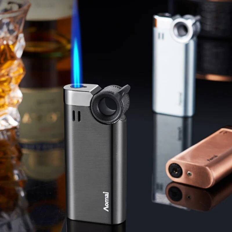 New Metal Arm Portable Outdoor Windproof Jet Blue Flame Grinding Wheel Butane Iatable Lighter Men's Gift W260202