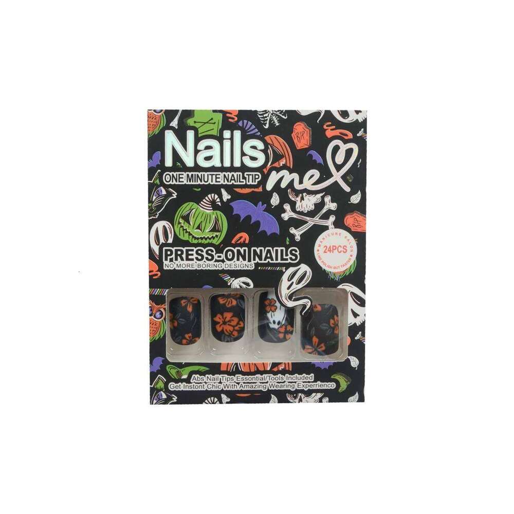 24pcs Short Square Matte Press On Set,Floral & Ghostly Holiday Elements - Halloween Dark Forest Themed Fake Nails Kit X250816
