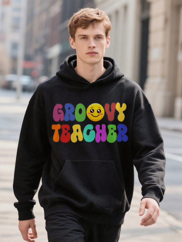 S GROOVY EACHER Graphic Ee Casual Black With Colorful Print Perfect Hoodie Gift For Men