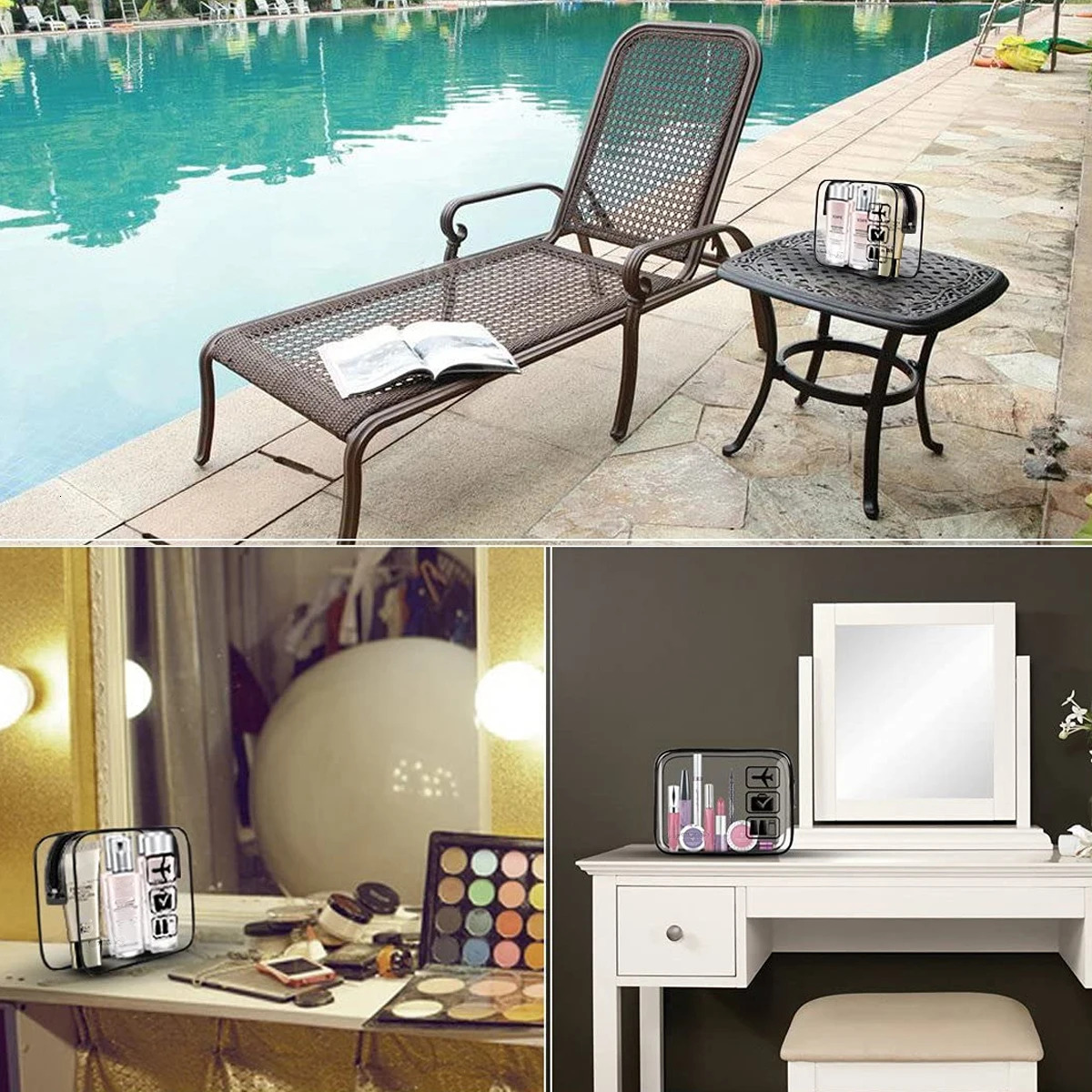 Clear Makeup Bag with Zippers Transparent Organizer Cosmetic Bags for Vacation Business Trip Airport Bathroom,Portable skincare storage and grooming b