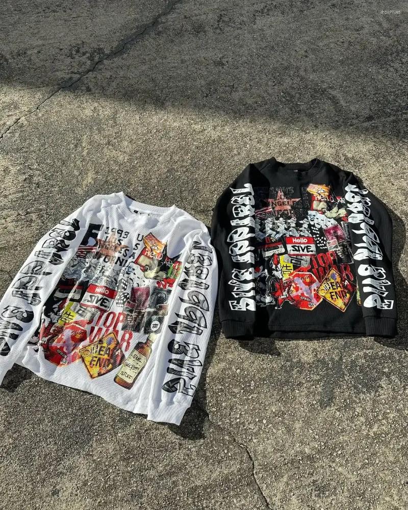 T-shirts pour hommes American Vintage Large Graphique Graphique à manches longues T-shirt Fashion Trend Loose Hip Hop