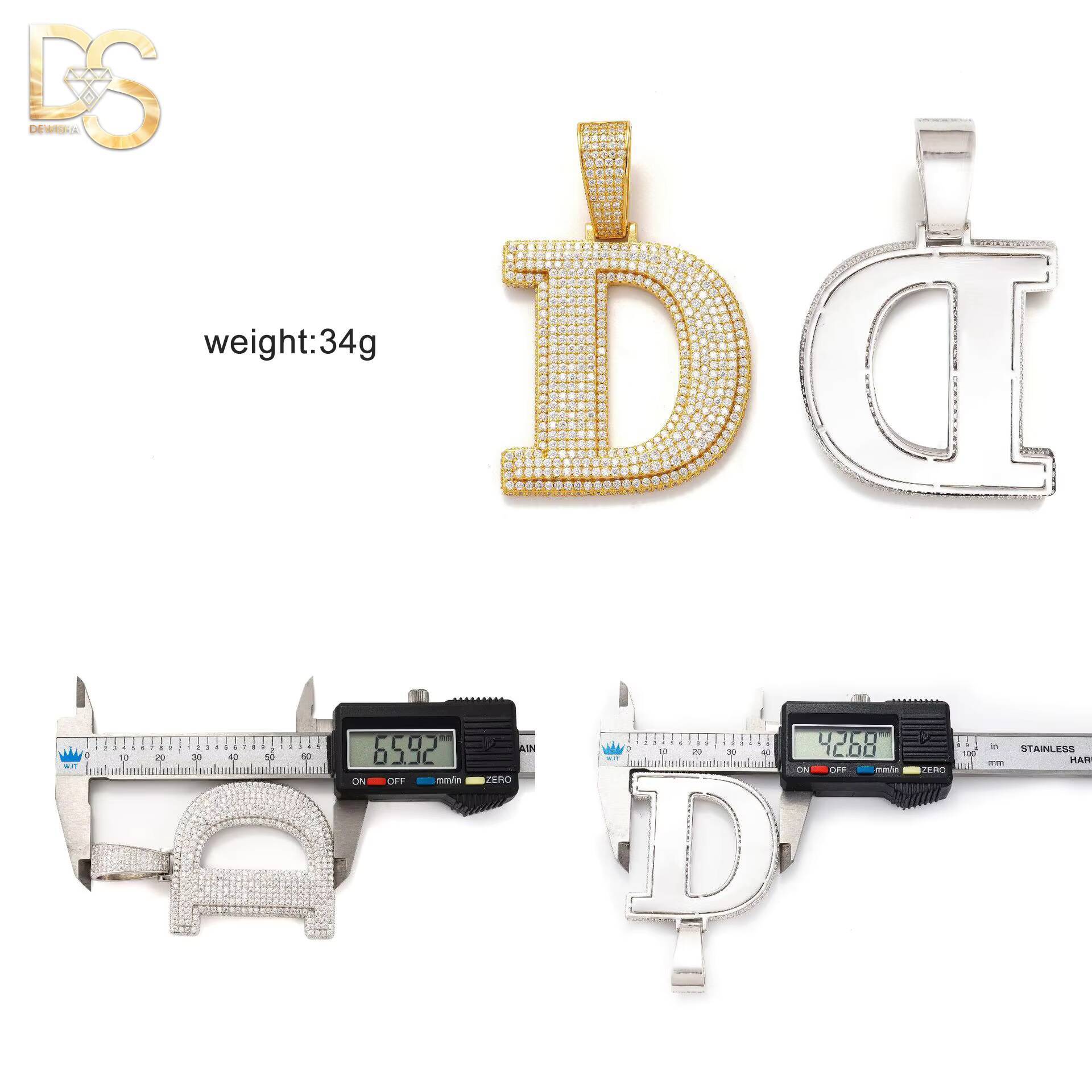 Custom High Quality Iced Out VVS Moissanite Diamond 14k Gold Plated Silver 925 Initial Hip Hop Letter D Pendant