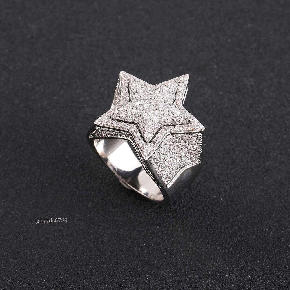 hip hop fashion rings mens platinum plated vvs1 moissanite star shaped ring designer jewelry