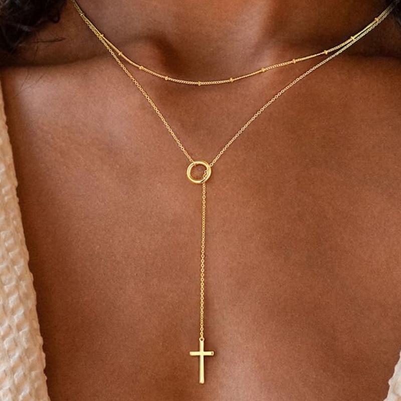 2025 New Arrival Women Niche Designed Y Shaped Cross Pendant Necklace Trendy Unique Jewelry
