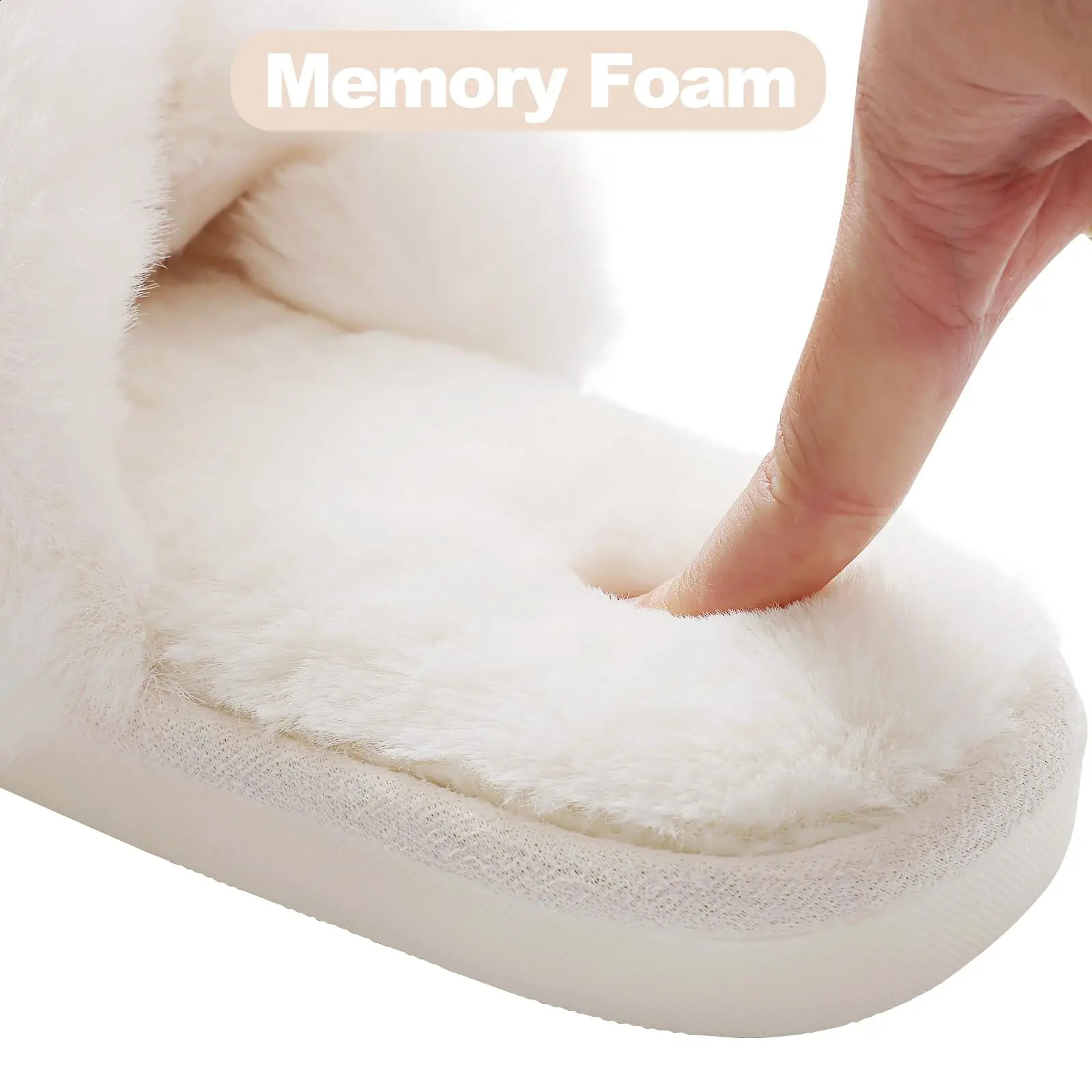 Evshine Women Fuzzy Slippers Fashion Cross Band Memory Foam House Slippers Indoor Outdoor Open Toe Plush Slides Casual Flat Shoe 250815