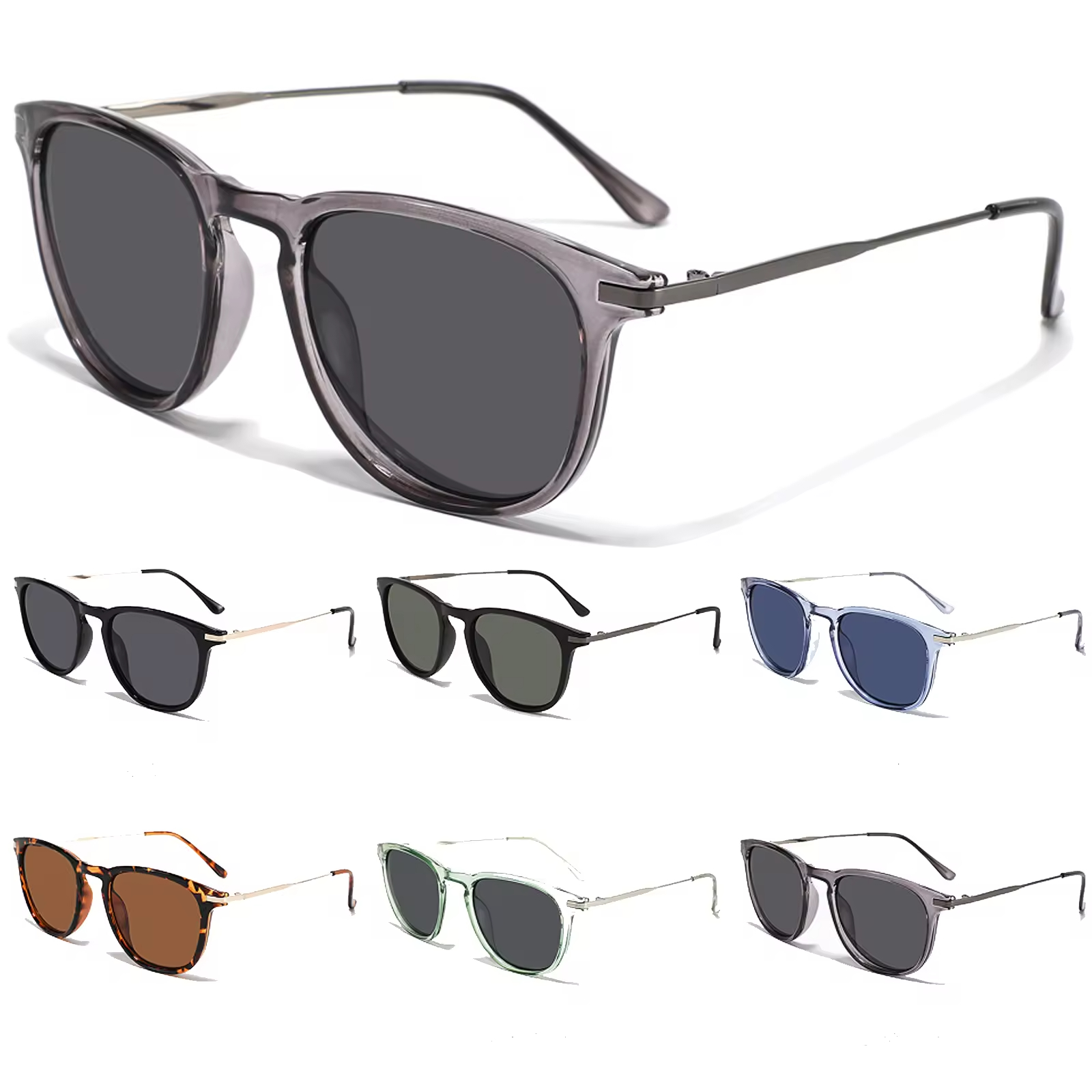 Cheap wholesale 2024 new sunglasses uv400 PC frame custom logo sunglasses for men and women, PC frames, metal temples, Joker series, fashion trends.