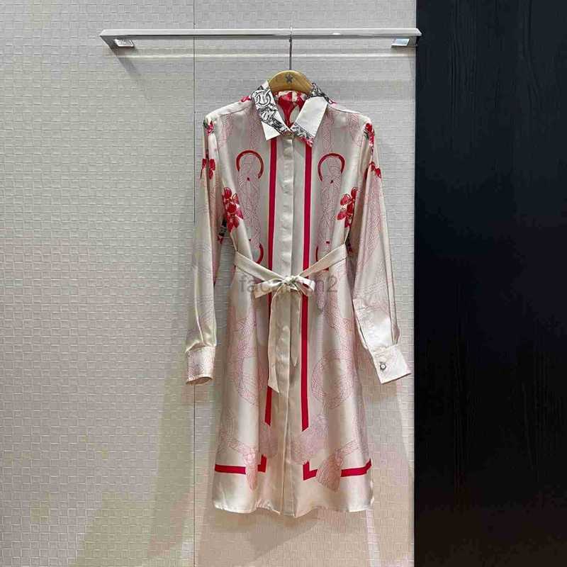 Casual Dresses designer HighEnd Couture Socialite Printed Silk Dress with Tie Waist Slimming Shirt Dress for Women Vacation Sty