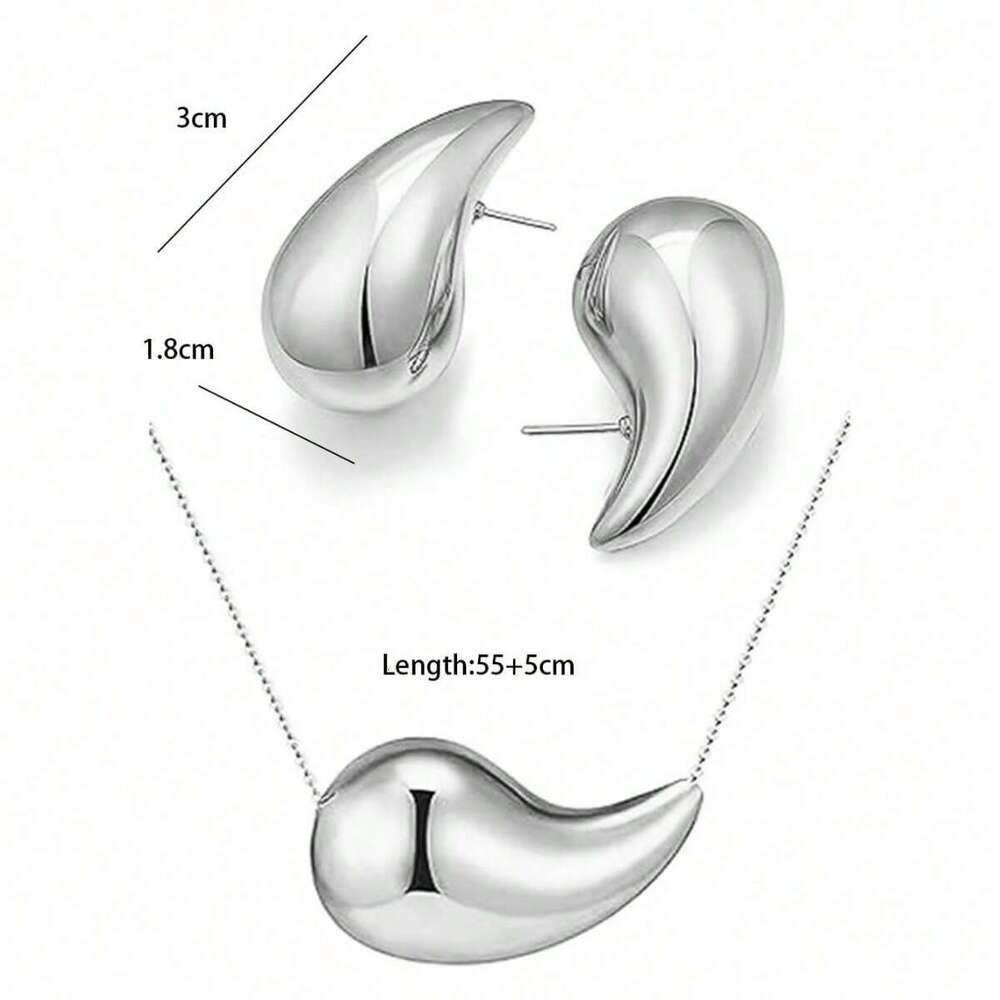 Trendy Fashion Water Drop Design and Earring Set for Women Versatile Niche Long Necklace Geometric Stud Earrings