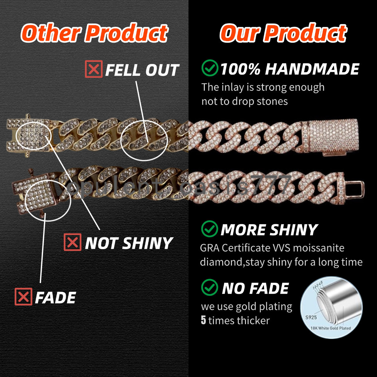 Rose Gold 925 Sterling Silver Custom Cuban Link Chain 20mm Vvs Moissanite Diamond Ice Necklace Men Hip Hop Fine Chains Necklaces