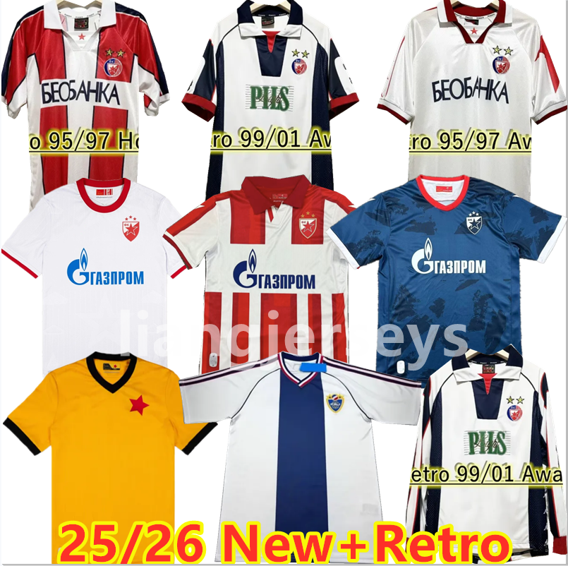 4xl 25 26 Retro Classic Red Star Belgrade Soccer Jerseys JOKANOVIC JUGOVIC MIATOVIC STOJKOVIC MIHAJLOVIC STANKOVIC 1995 1996 Home Away uniform men's football shirt