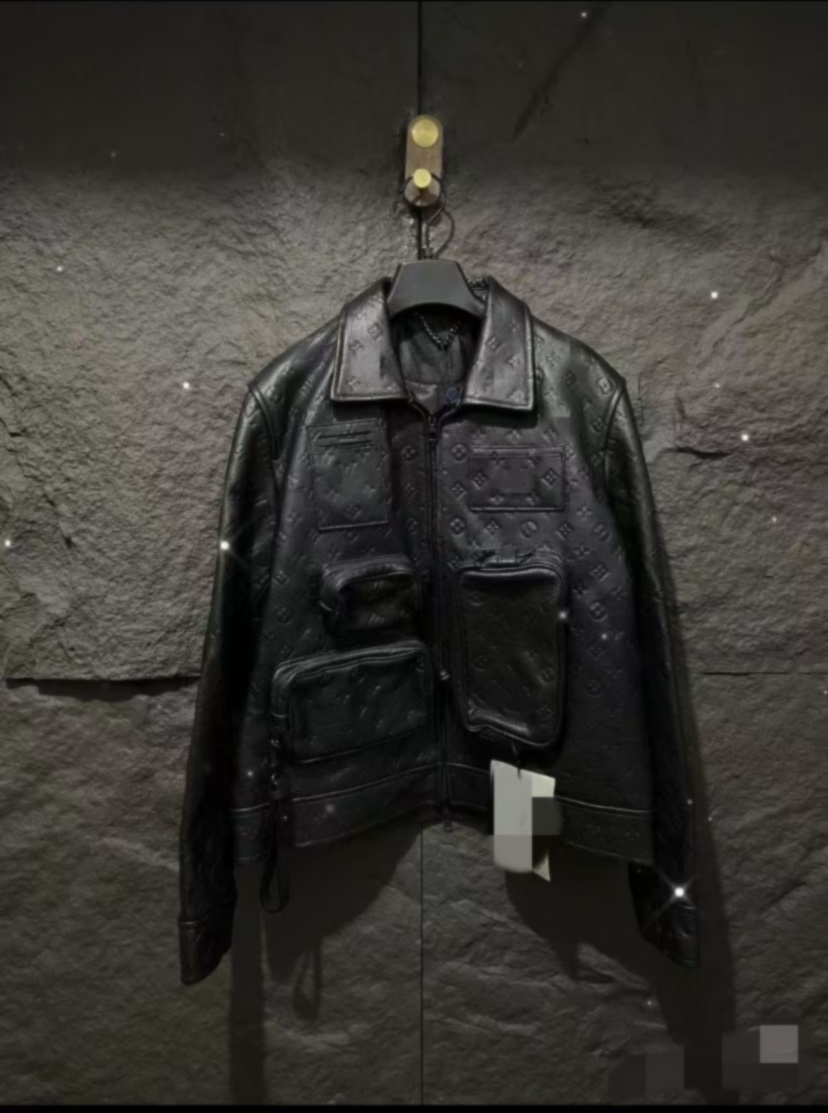 Designer Men's and Women's Autumn/Winter Collar Leather Jacket Multi functional Pocket Decorative Jacket Fashion Street Casual