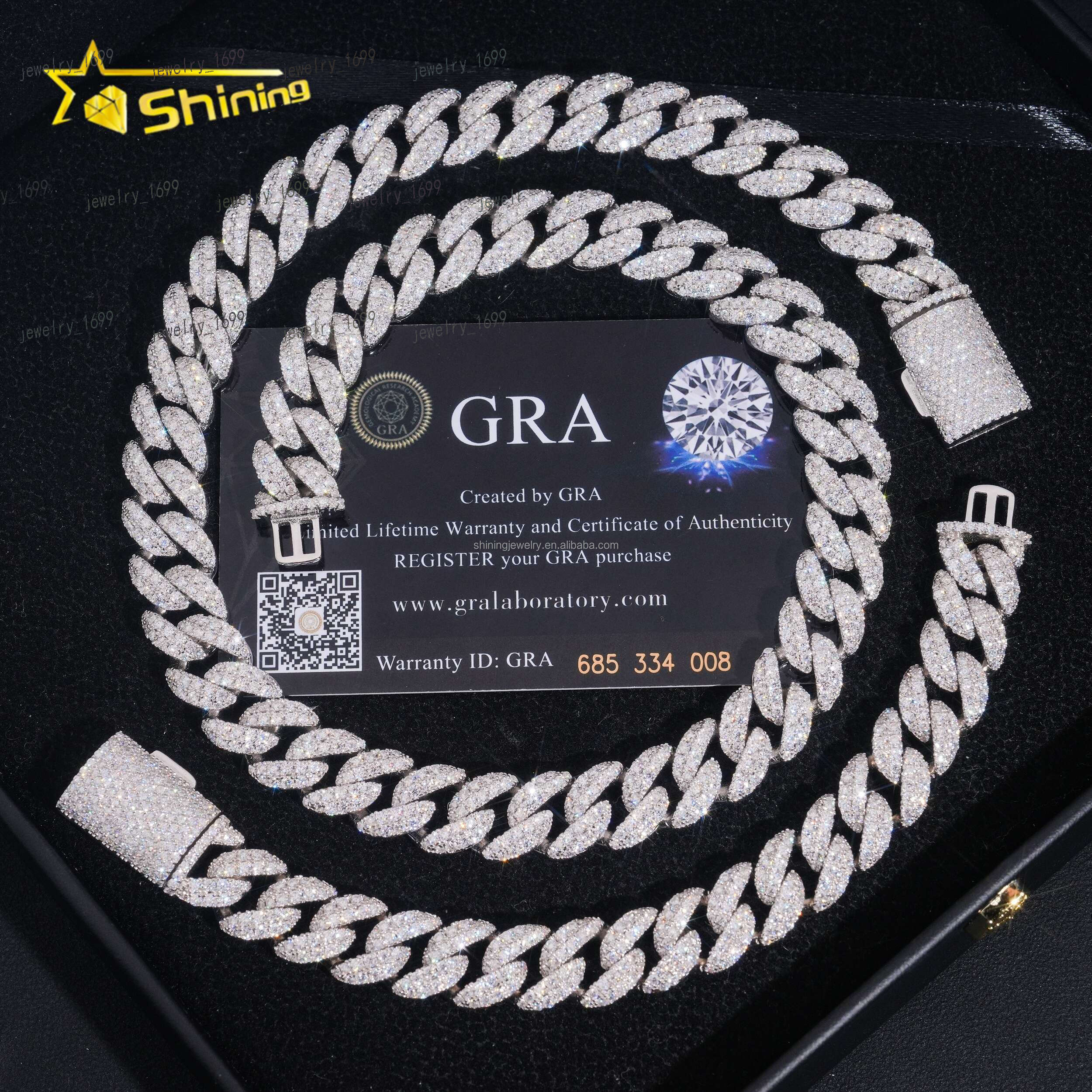 Fashion Rapper Jewelry GRA Certificate 12mm Two Rows Moon Shape Iced Out Moissanite Diamond S925 Sterling Silver Miami Cuban