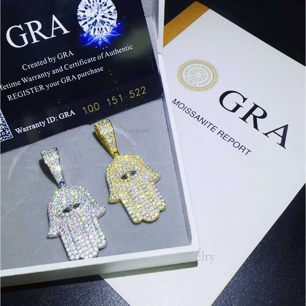 Sier Jewelry Moissanite Hamsa Hand VVS Iced Out Pendant Hip Hop Pass Tester