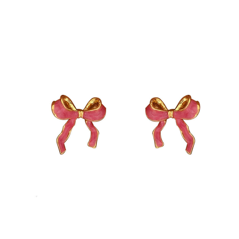 INS Women's Jewelry Bowknot Oil Drop Design Versatile High-end Stud Earrings for Women