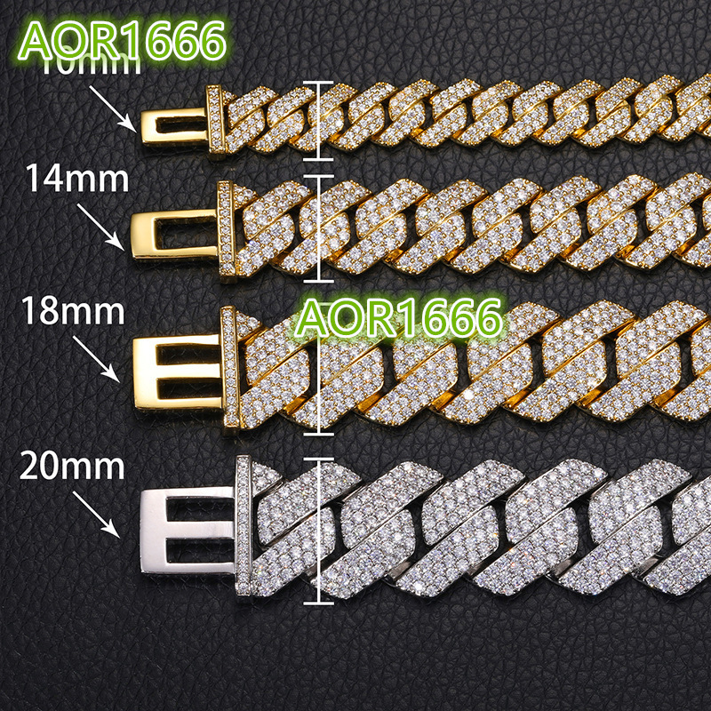 Classic diamond-shaped Cuban chain men's necklace and bracelet 6mm-30mm 18K gold 925 silver ice block hip hop