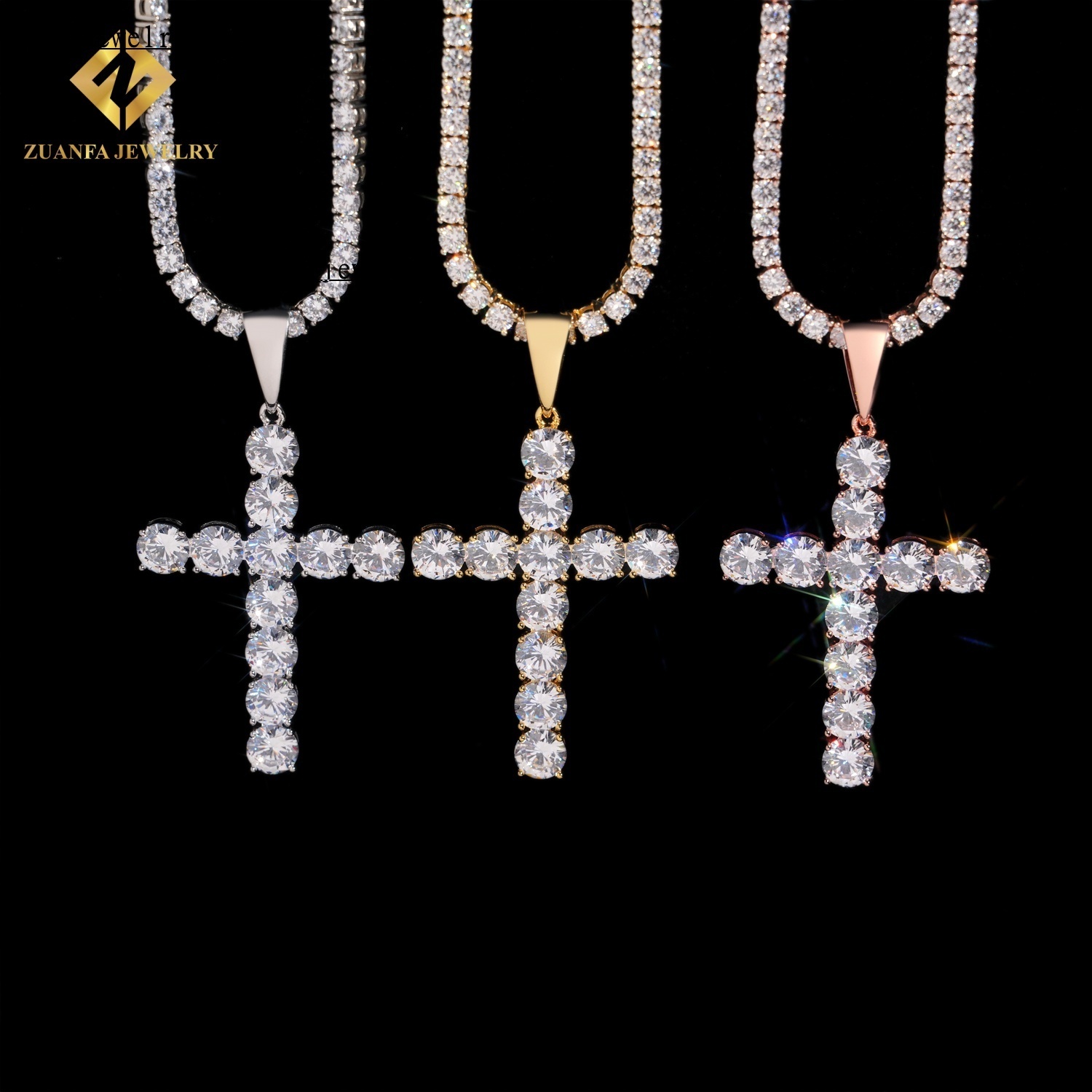 Hip Hop Style Iced Out Jewelry Moissanite Small Cross Pendant Mens Women Rose Gold Plated Rhodium Plated Gold Plated Pendant