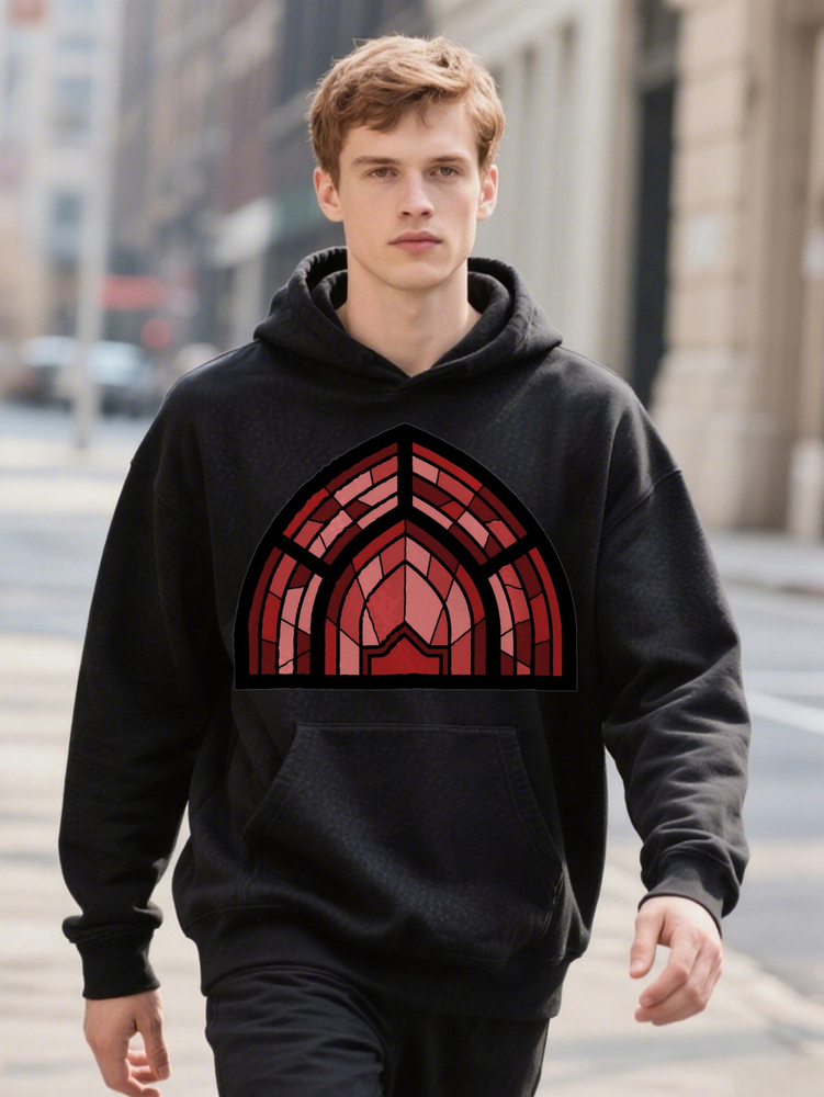 Men S Casual Crew with Arch Print and Dark Red Stained Glass Design Perfect Hoodie for Everyday 685d2 50358