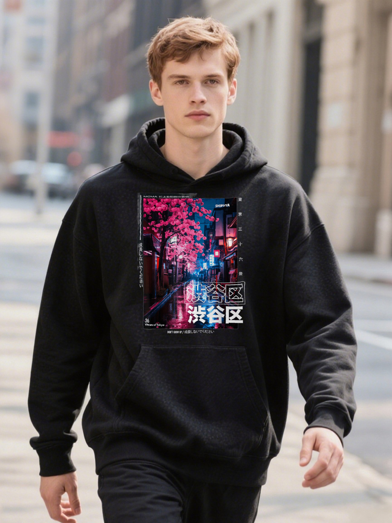 Japanese Streetwear Retro Aesthetic Shibuya Okyo Graphic Hoodie Selected Fun Design DIY Pure Cotton Rich