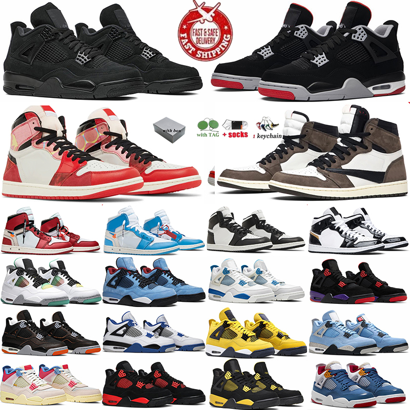Luxurious Basketball Shoes 4s 1s Men Women 1 High Trainers Mocha Chicago Celadon Grey Sail 4 Military Black Cats Fear White Thunder Bred University Blue Sneakers