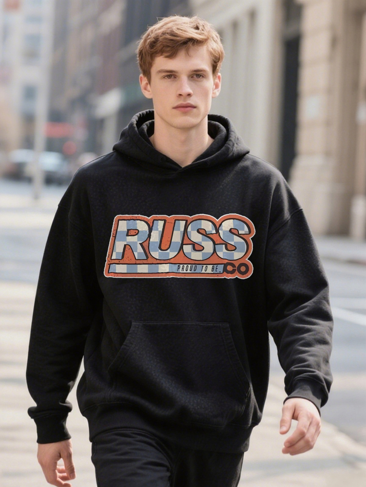 Casual Crew Hoodie with RUSS Print Lightweight Ready Ideal Gift for Men Everyday