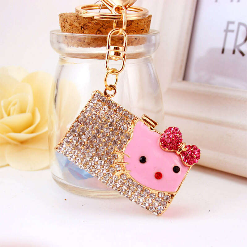 Fashion Creative Cute Dia-Encrusted Cartoon Cat Head Handbag Keychain Metal Pendant Accessory 459