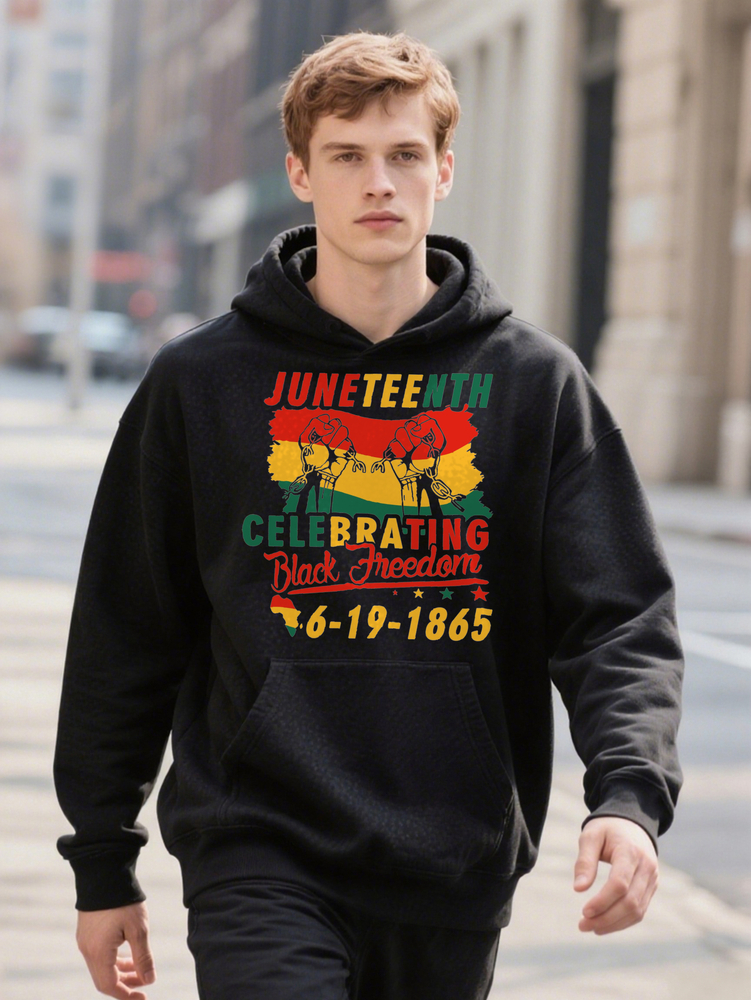 Men S Juneteenth Celebrating Graphic Print Casual Streetwear Crew Light Hoodie Gray With