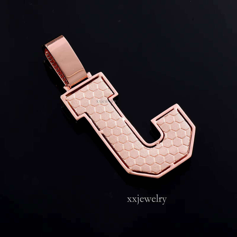 Moissanite Letter J Pendant Rose Gold Sterling Sier VVS Baguette Initial Hip Hop Jewelry