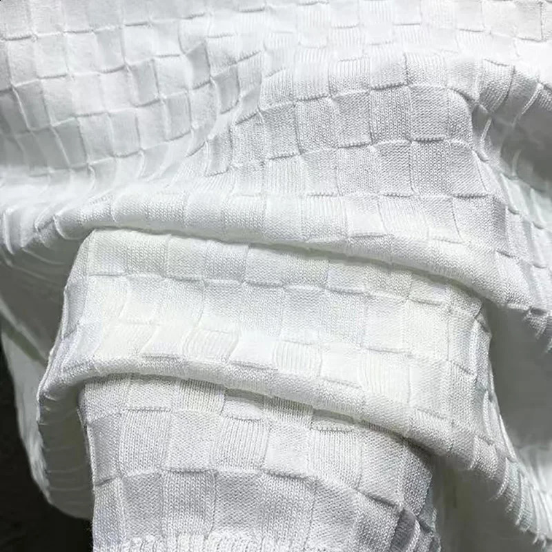 Summer Mens Polo Shirts Highend Ice Silk Thin Plaid Knitted Tees Shirt Short Sleeve Slim Fit Trendy Casual For Male 250808