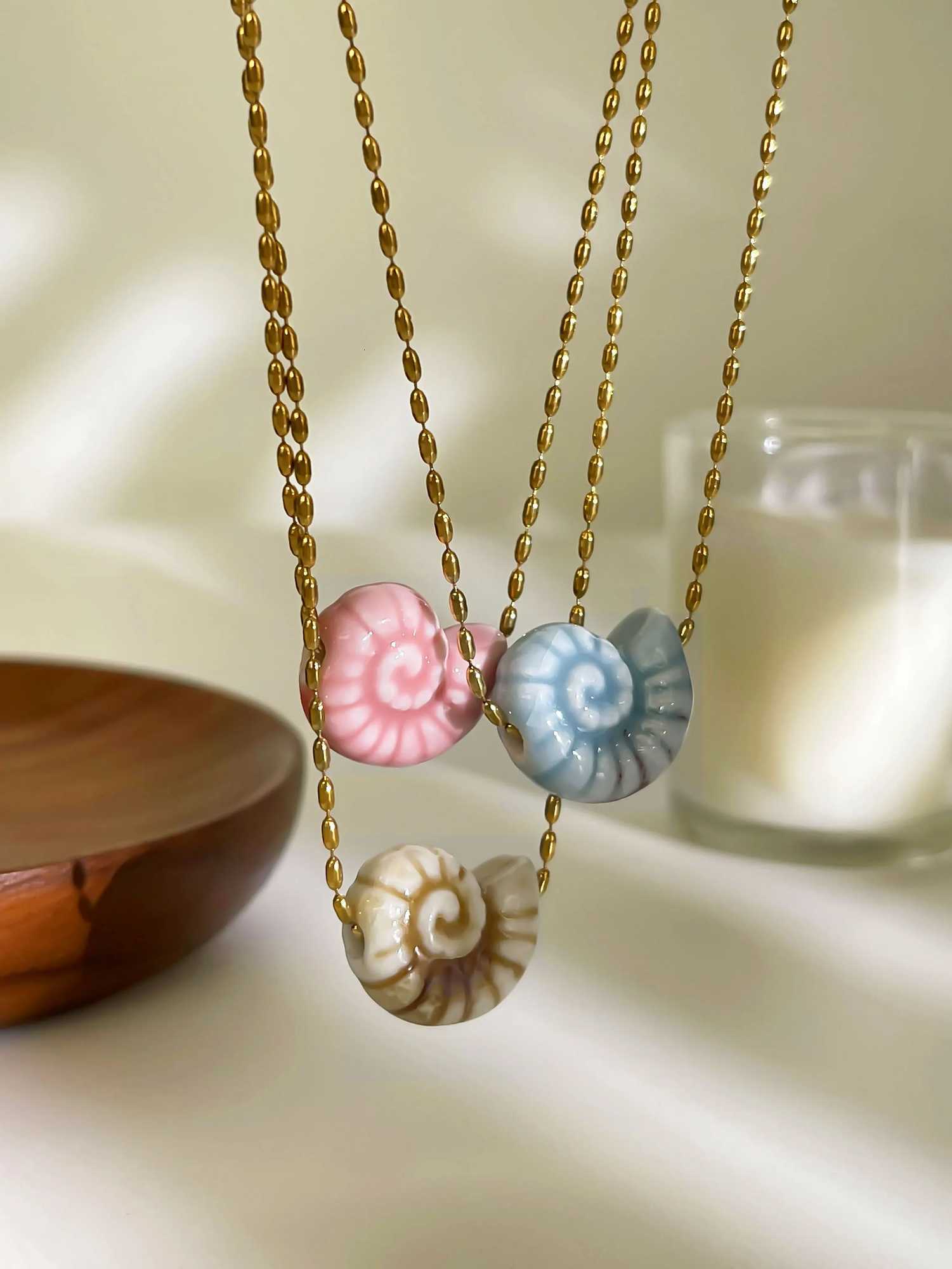 Perisbox New Cute Multicolour Ceramic Conch Pendant Necklace for Women Stainless Steel Chain Trendy Holiday Jewelry Gift Summer XJ250816