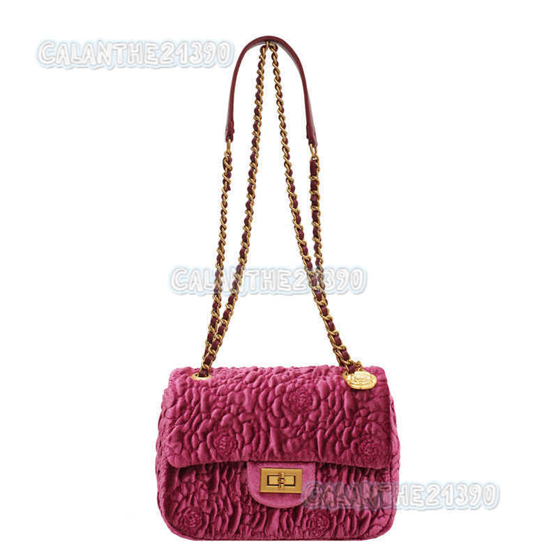 Autumn Winter Bags for Women 2025 New Fashion Camellia Velvet Chain Small Square Bag Square Fat Underarm Bag Crossbody Bag H250816