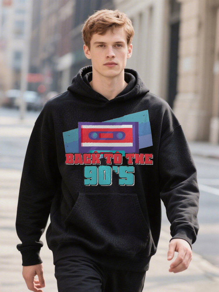 Retro Graphic Black Crew with Back to the s Print Hoodie Perfect Gift for Men