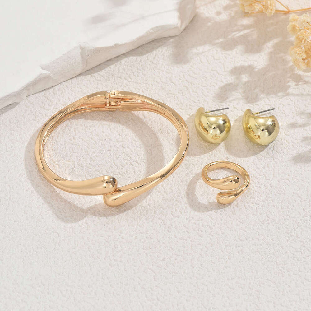 Wind Women's Bracelet Ring Set Geometric Water Drop Design Earrings Versatile Light Jewelry for Women