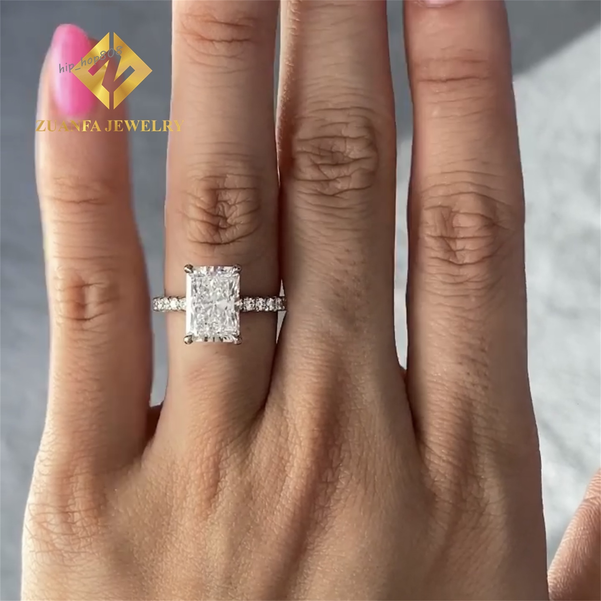 Custom Made 10k Solid Gold Luxury Gorgeous Bridal Wedding Jewelry 3Ct Crushed Radiant Lab Grown Diamond Engagement Wedding Ring