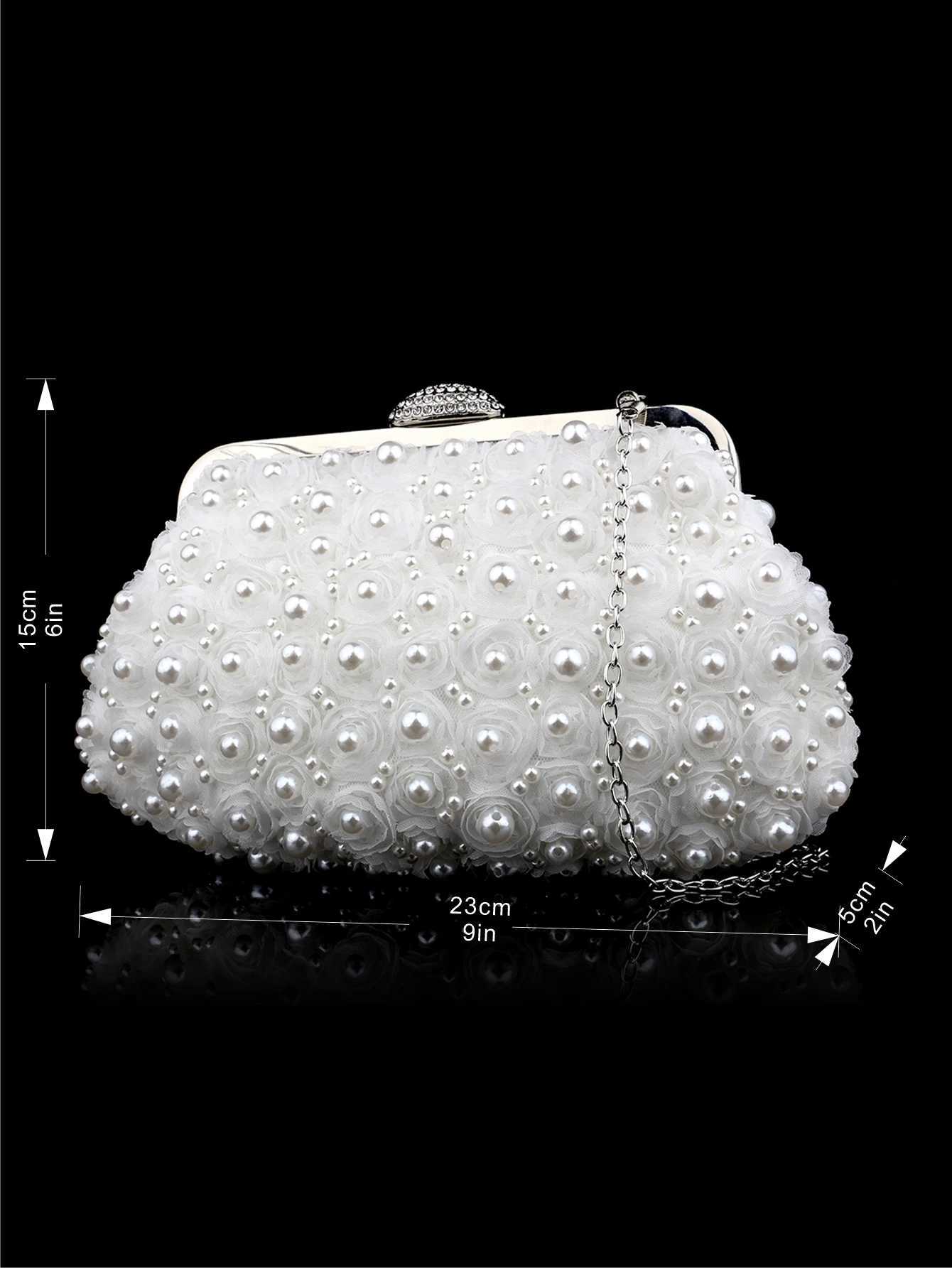 Sweet Lady Beaded Lace Flower Pearl Womens Clutch Bag Evening Bag Hand Wedding Bride Bag Bridesmaid Bag Party Dress Bag Hand Bag Mobile Phone Bag W250