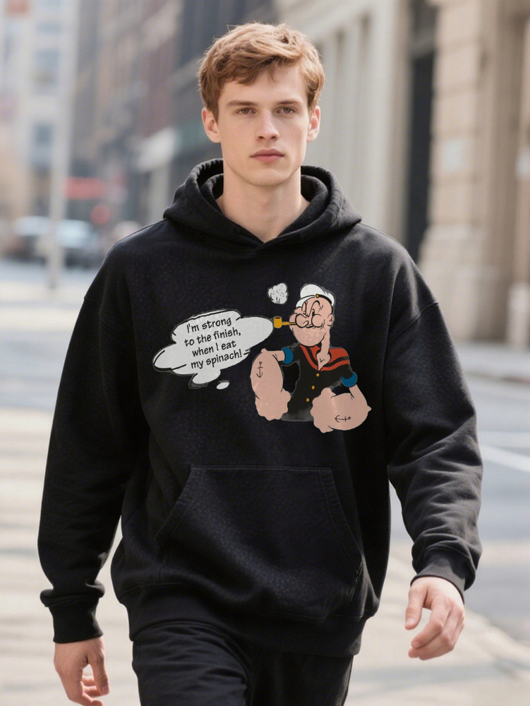Men S Hoodie Casual Crew With Funny Cartoon Print I'm Strong To Shelfin Design Lightweight Regular