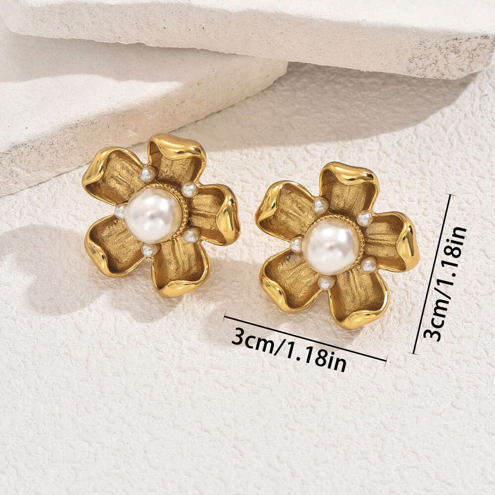 Stylish Earrings for Women with Unique Flower and Pearl Inlay, Niche Light Design Ear Jewelry