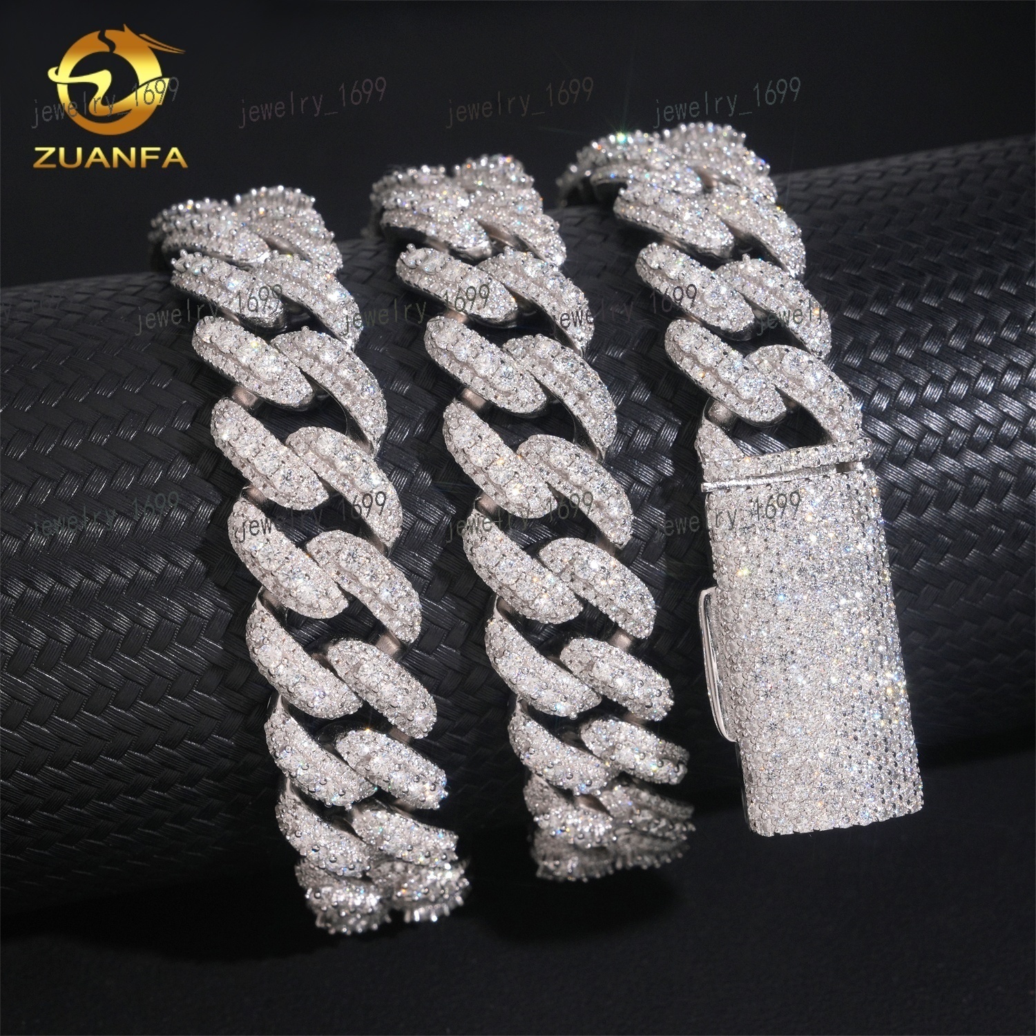 Moissanite Hip Hop Jewelry GRA Certificate Iced Out 15mm 925 Sterling Silver Mens Cuban Link Chain