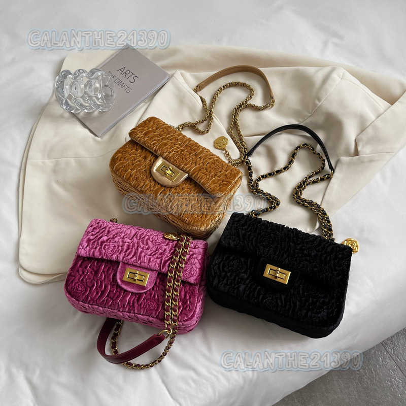 Autumn Winter Bags for Women 2025 New Fashion Camellia Velvet Chain Small Square Bag Square Fat Underarm Bag Crossbody Bag H250816