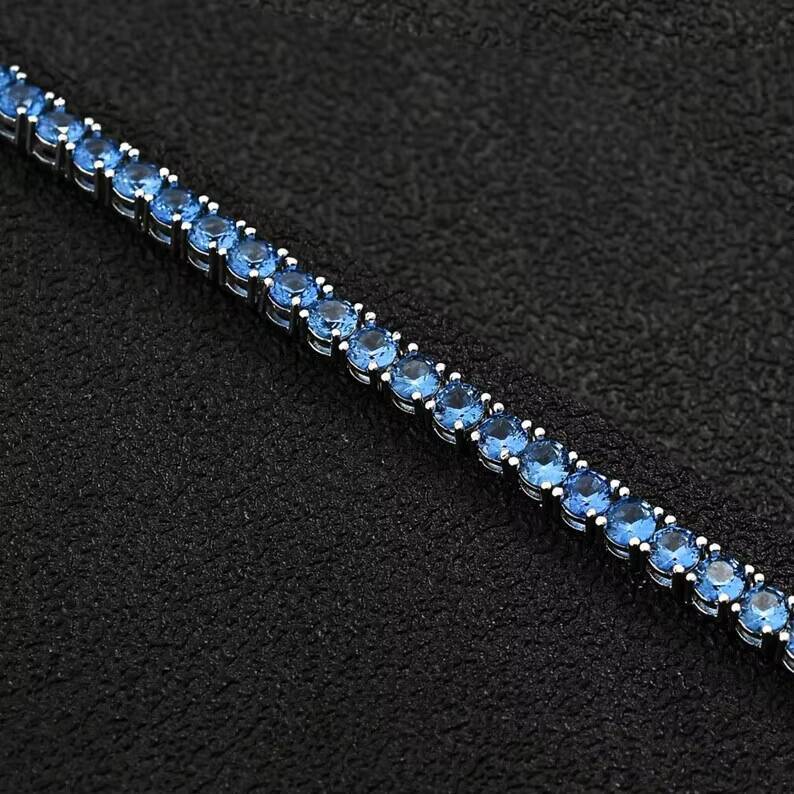 DUYIZHAO 4mm Blue Moissanite Tennis Necklace Ice Cube Hip Hop Pendant Fashion Jewelry Men's Rap
